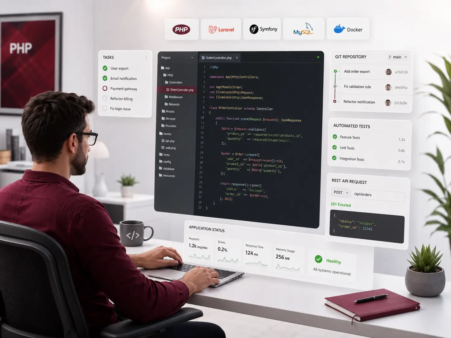 PHP-разработчик работает с кодом проекта заказчика